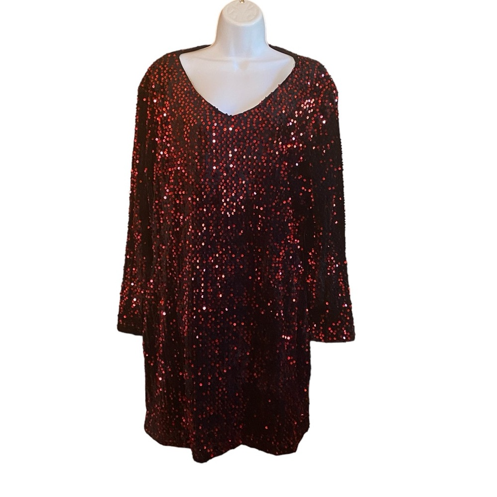Aienijiu‎ Women's Black & Red Sequin Dress-Size 2XL/NWOT